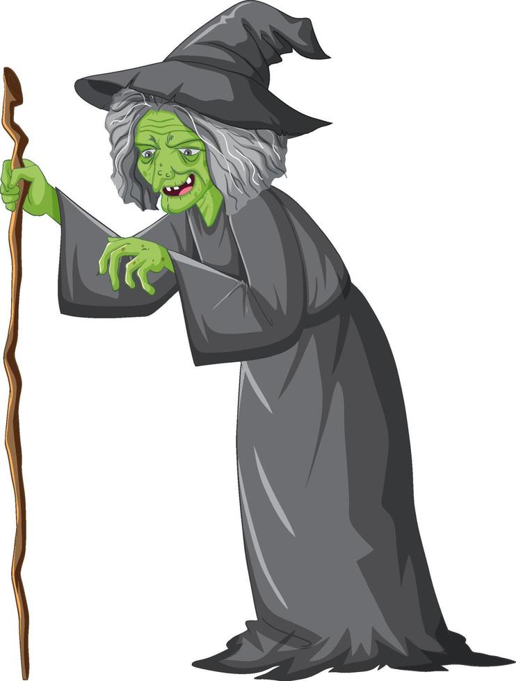 Wicked old witch character on white background vector