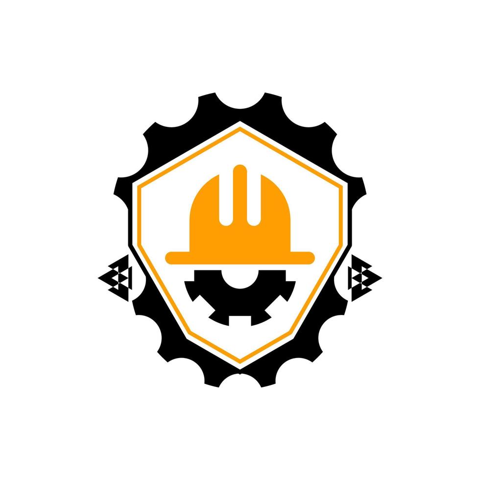 black and yellow helmet and gear construction logo image vector