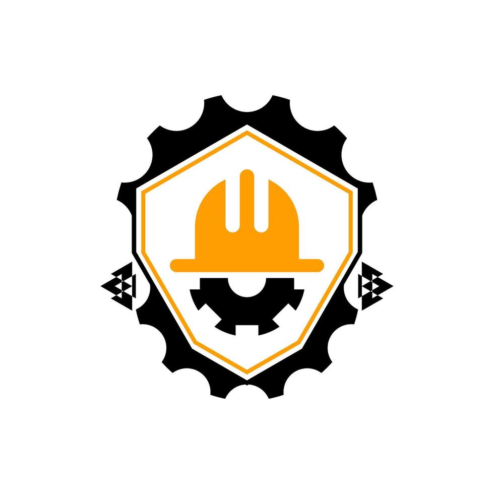 black and yellow helmet and gear construction logo image vector