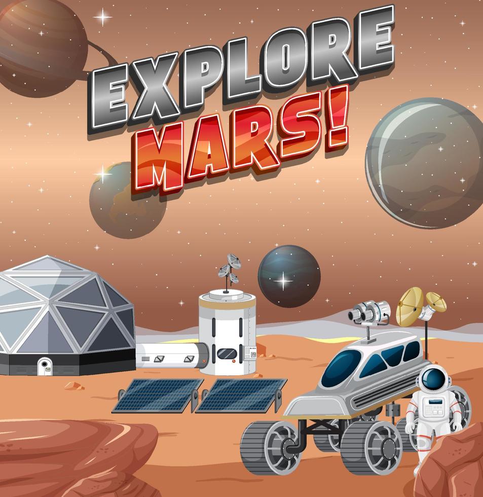 Astronaut explore Mars planet scene vector