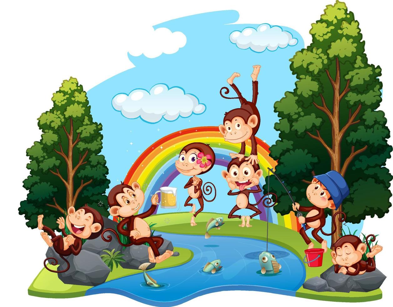 Funny monkeys playing in the forest vector
