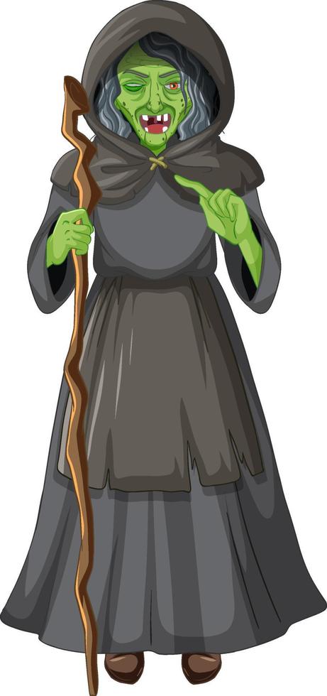 Personaje de bruja vieja verde sobre fondo blanco. vector