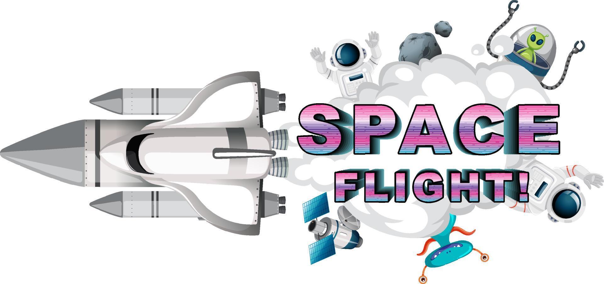 Space Flight word logo design with Spaceship vector