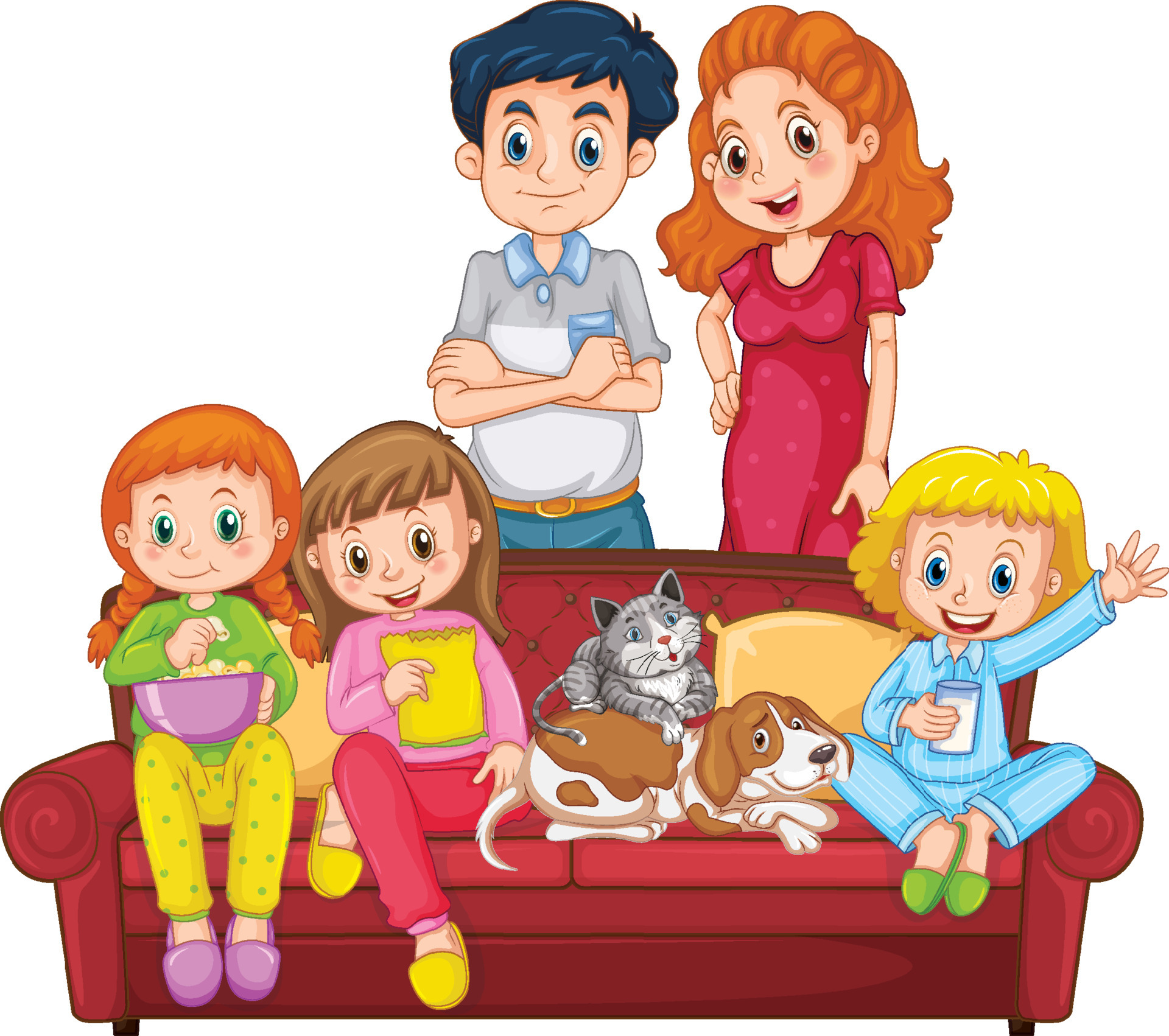 Happy family cartoon character on white background 4552224 Vector Art at  Vecteezy