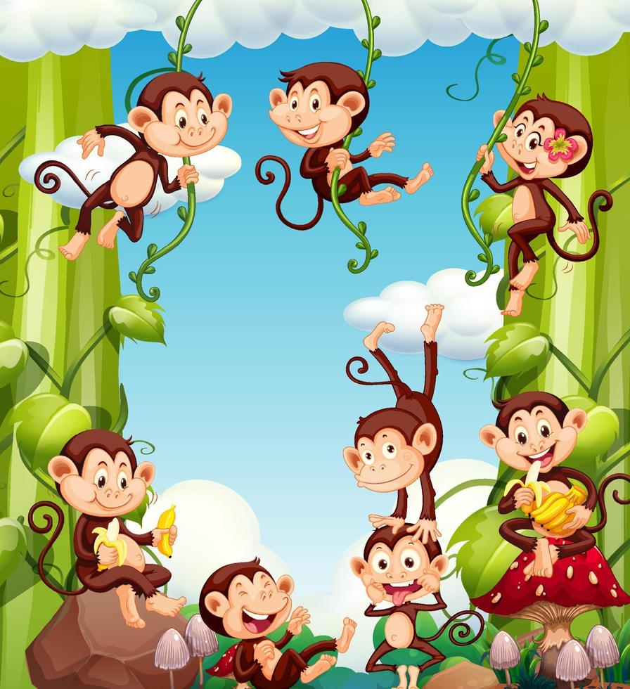 Happy monkeys on nature background vector