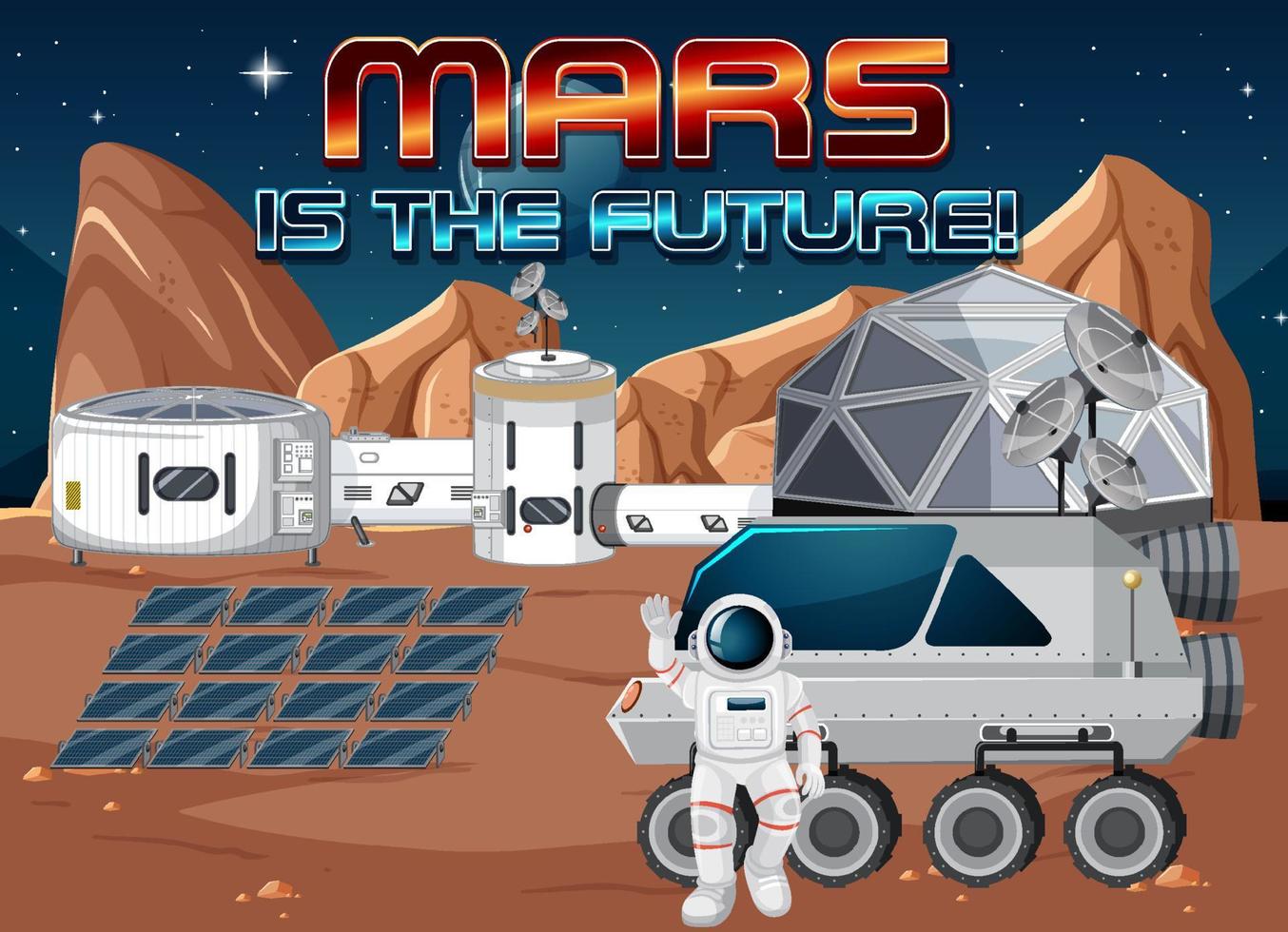 Astronaut space station on planet with Mars is the future logo vector