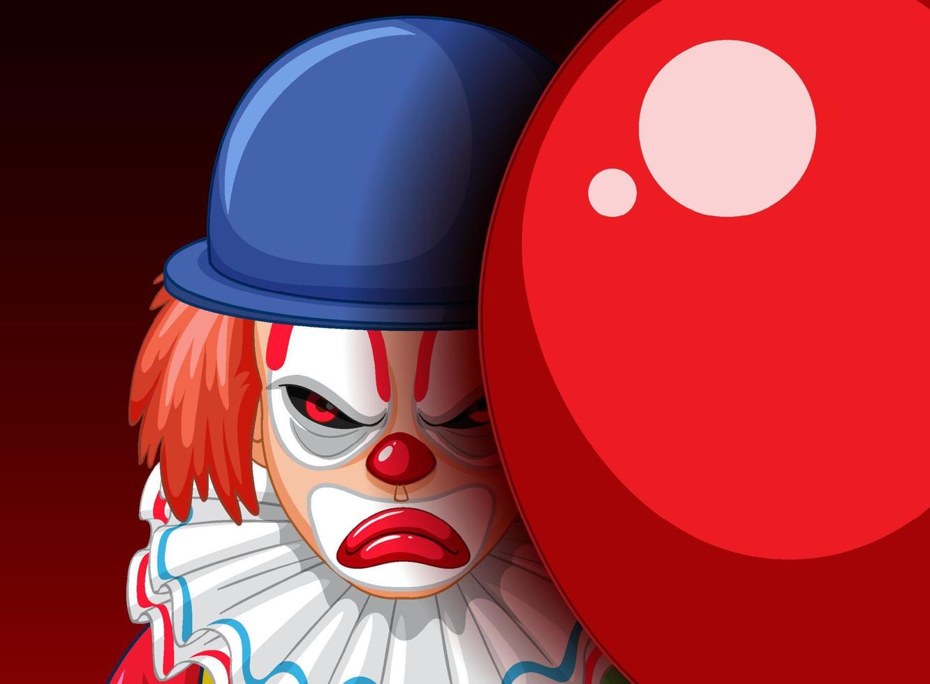 Creepy clown face peeking out from behind balloon vector
