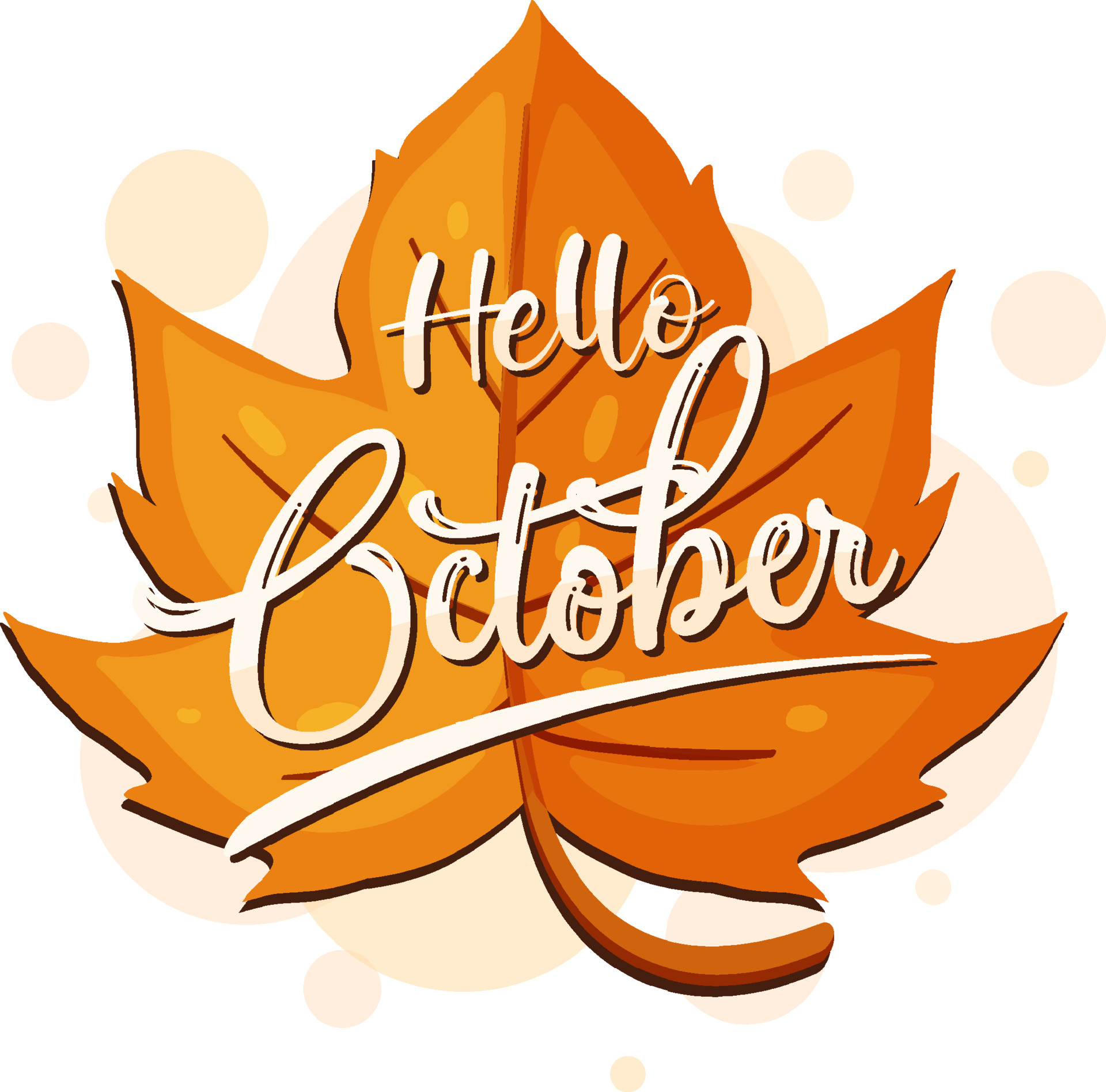 Hello October word logo on an autumn leaf 4552299 Vector Art at Vecteezy