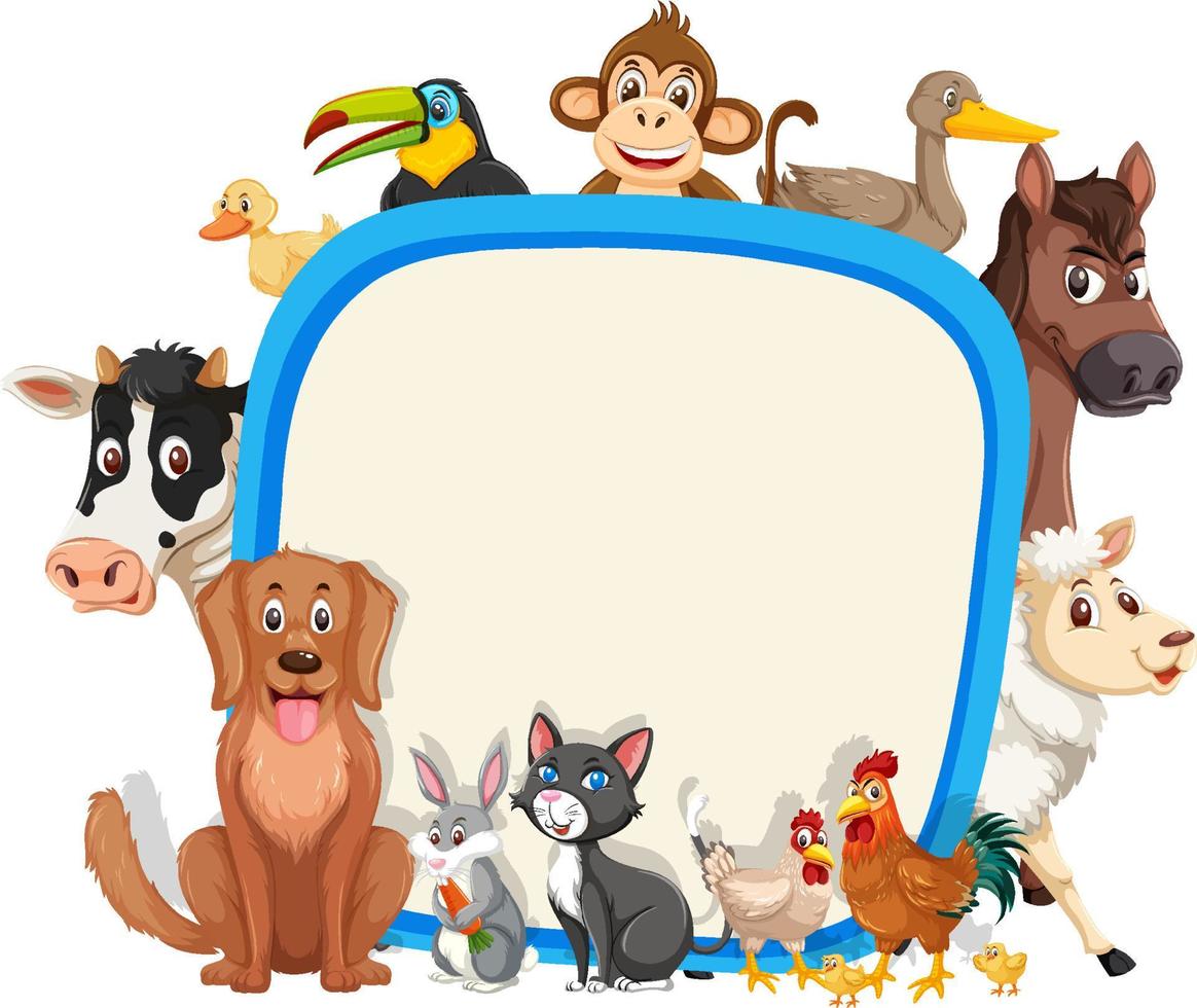 Empty banner with various farm animals vector