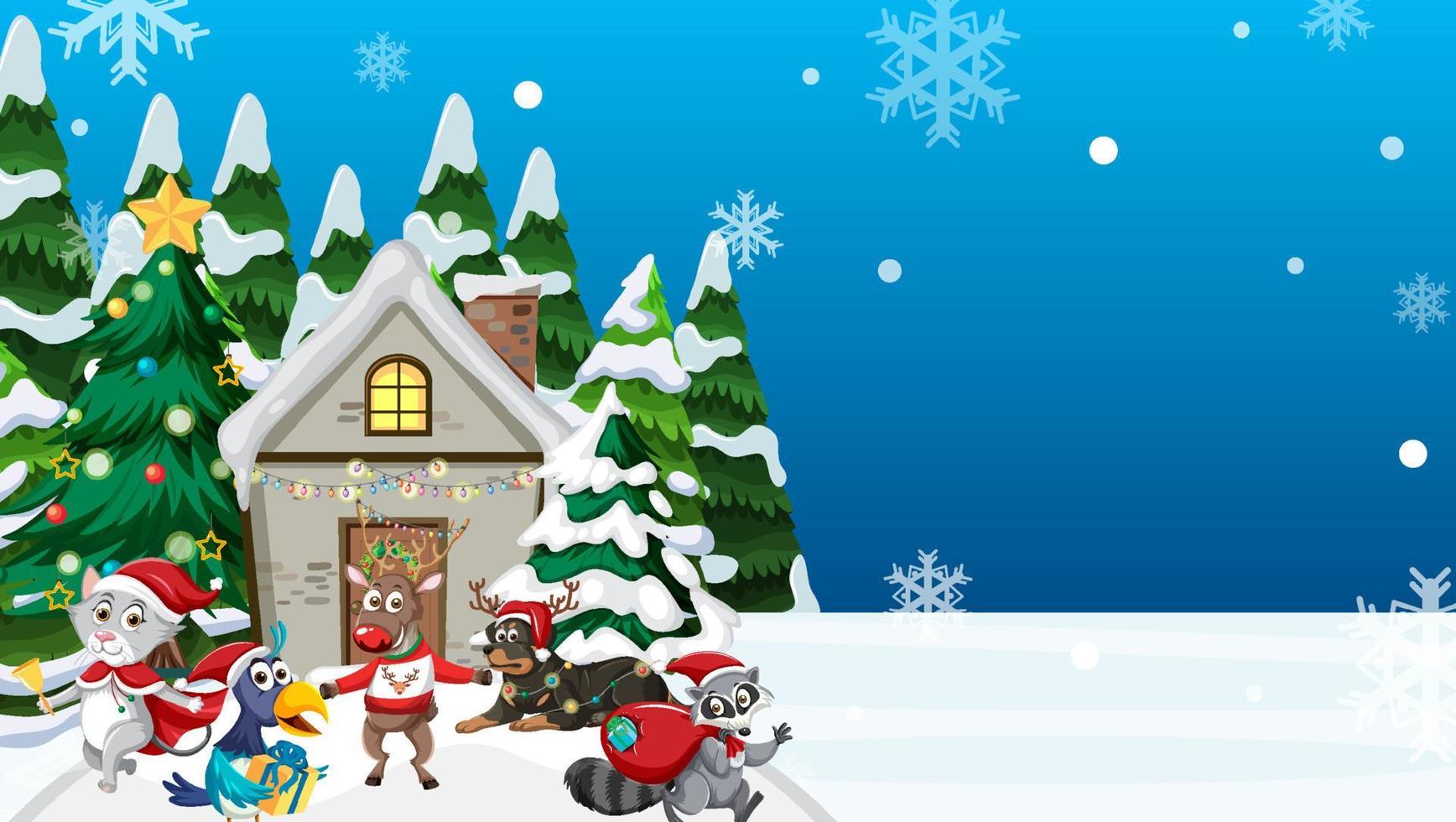 Christmas background with snow house at night vector