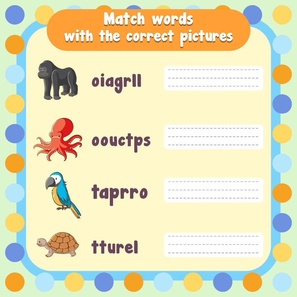 Spelling word game worksheet template vector