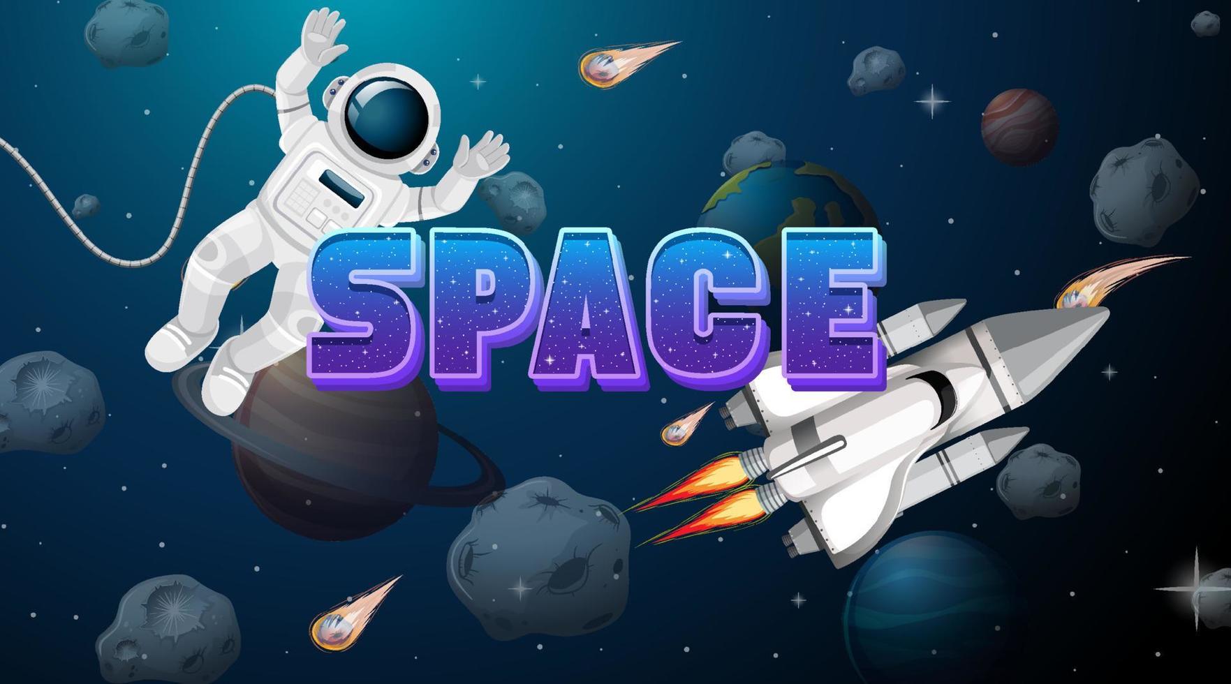 Space poster design with astronaut and spaceship vector