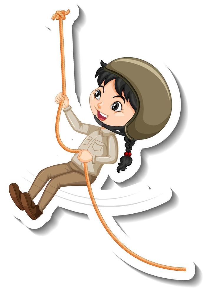 Safari girl hanging on rope cartoon character sticker vector