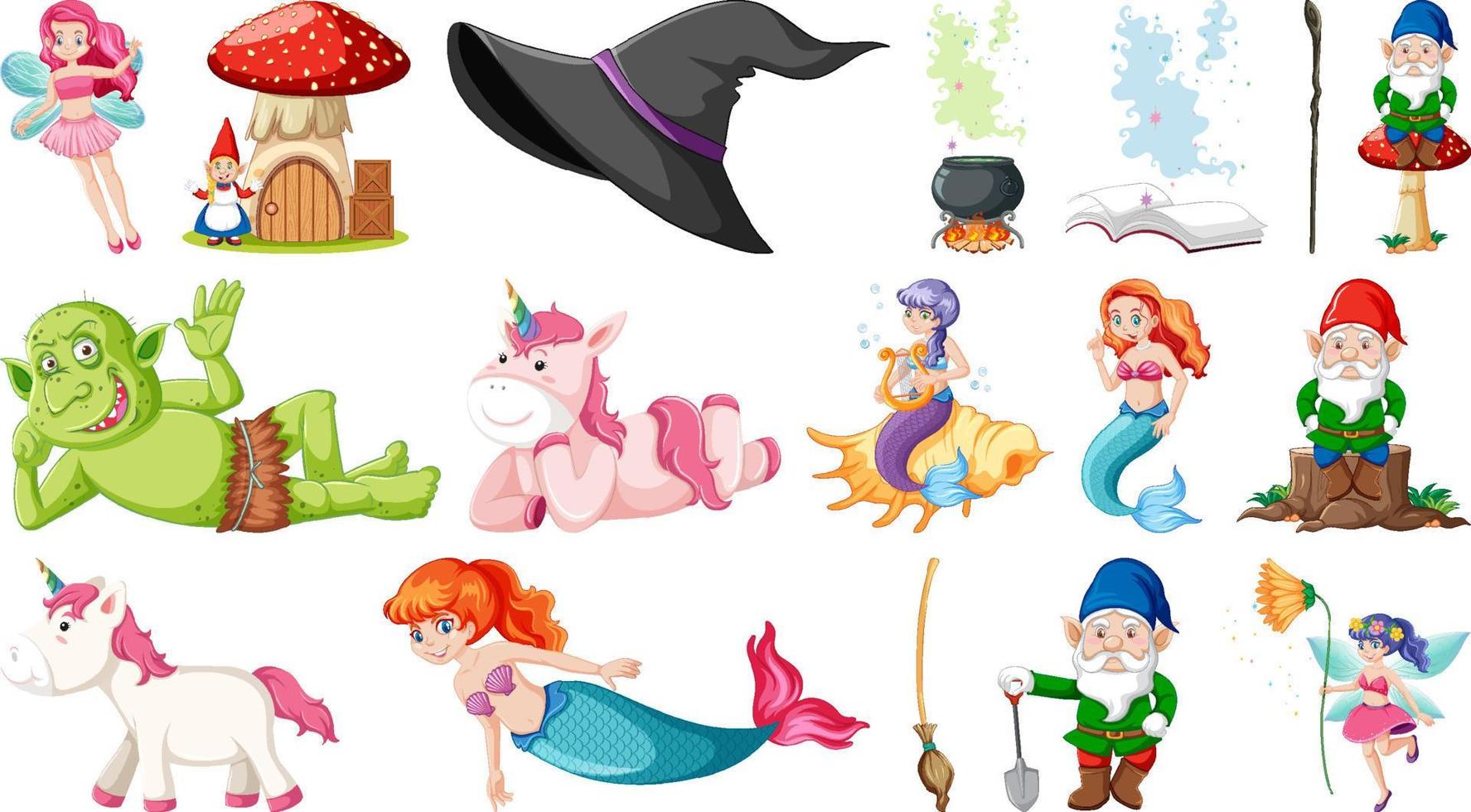 Set of fantasy fairy tale characters and elements vector