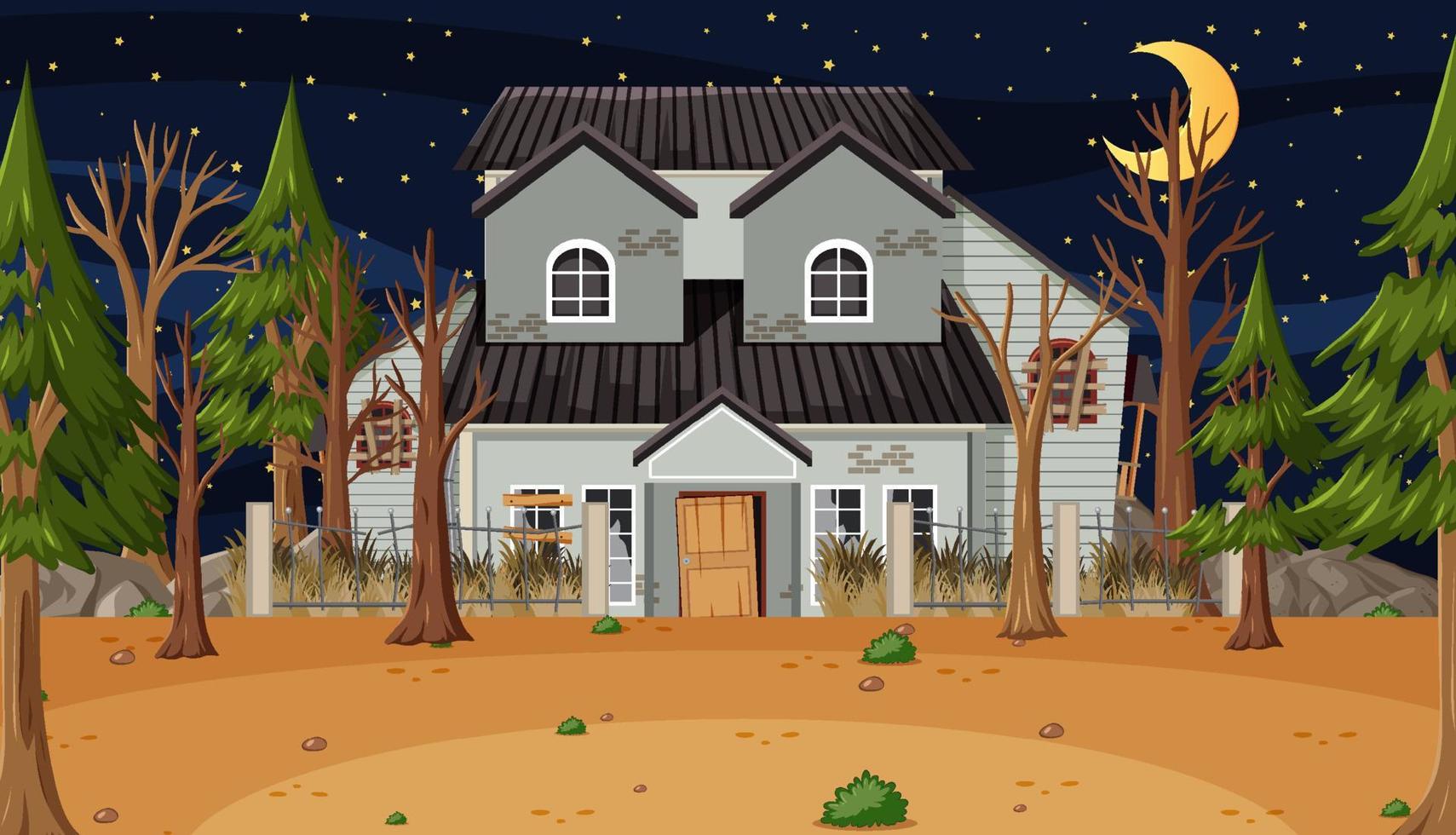 Scene with abandoned house in the dark forest vector