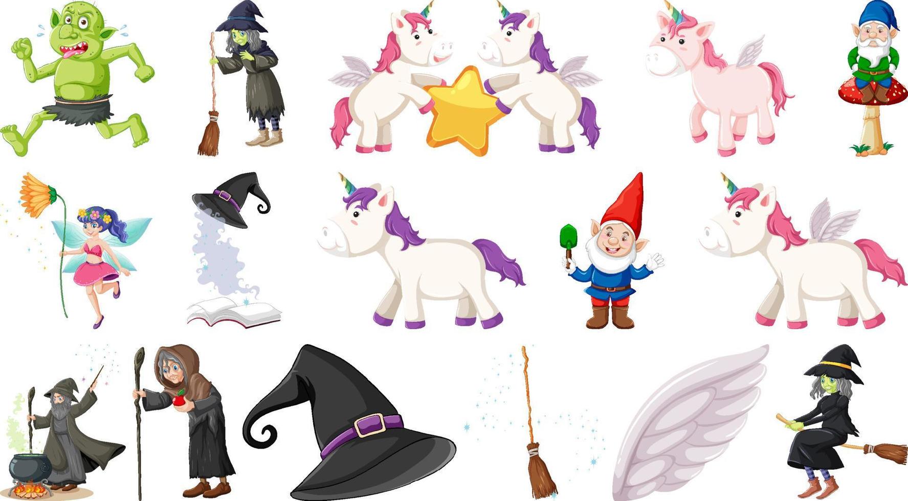 Set of fantasy fairy tale characters and elements vector