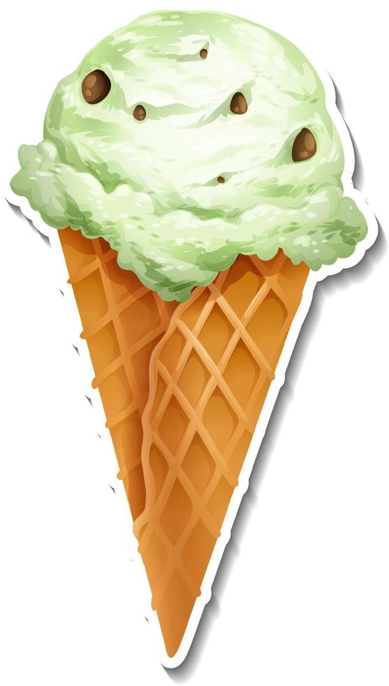 Mint chocolate chip ice cream cone vector