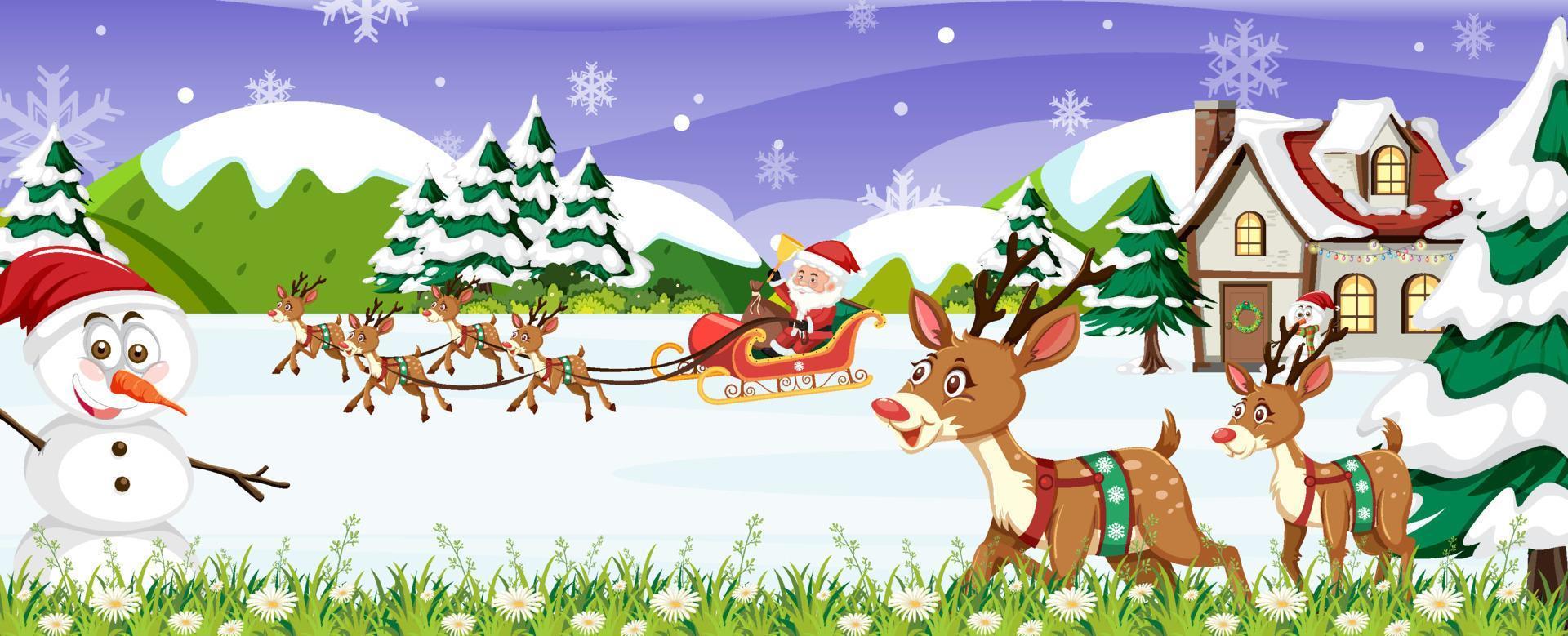 banner de escena navideña con santa claus en trineo vector