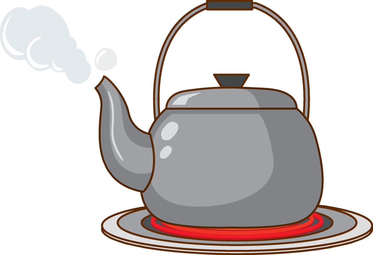 Kettle with boiling water on induction stove vector