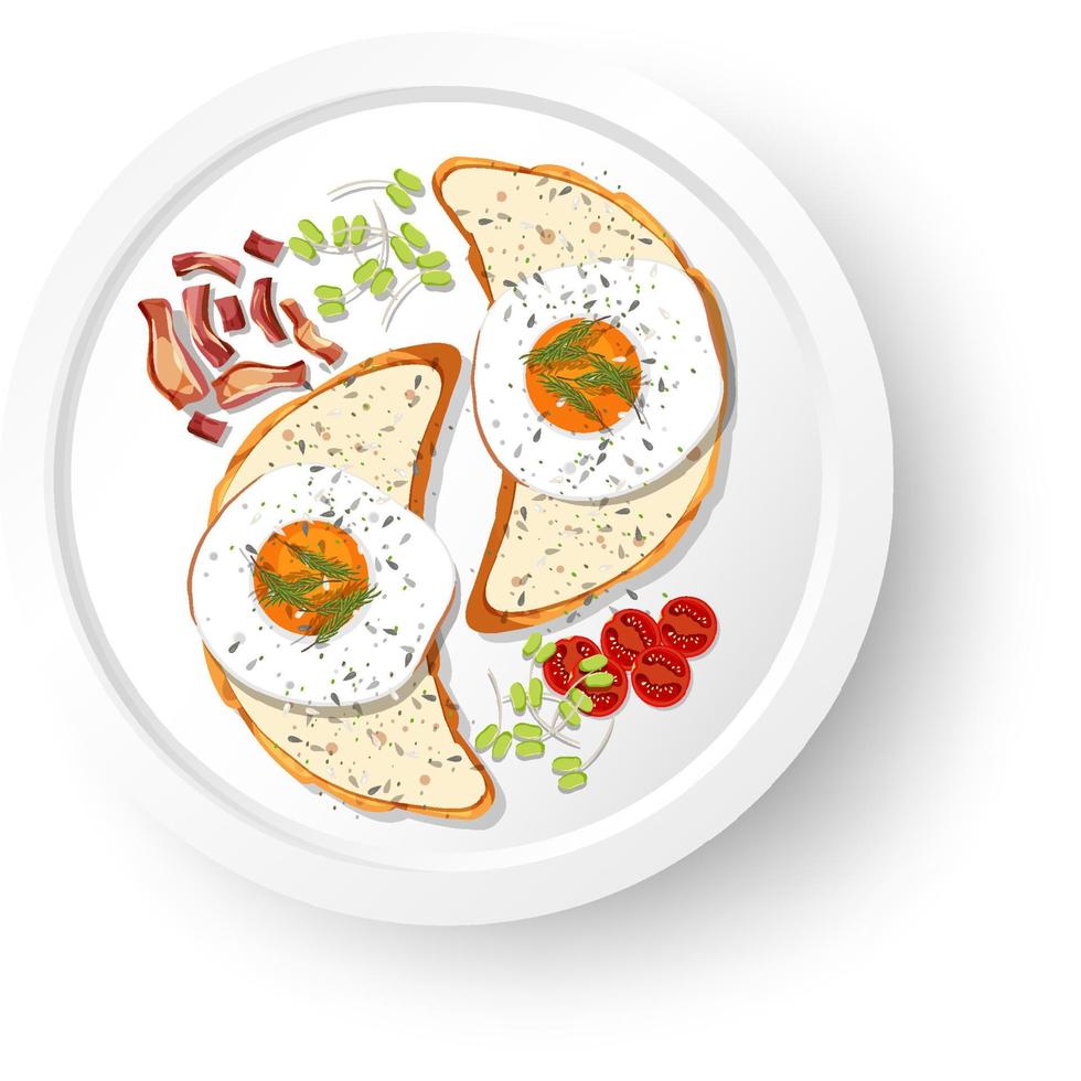 Breakfast with fried egg on bread toast vector