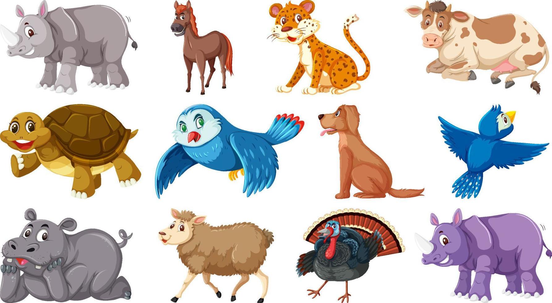 Set of various animals on white background vector