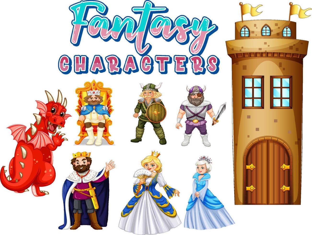 Fantasy cartoon characters set vector