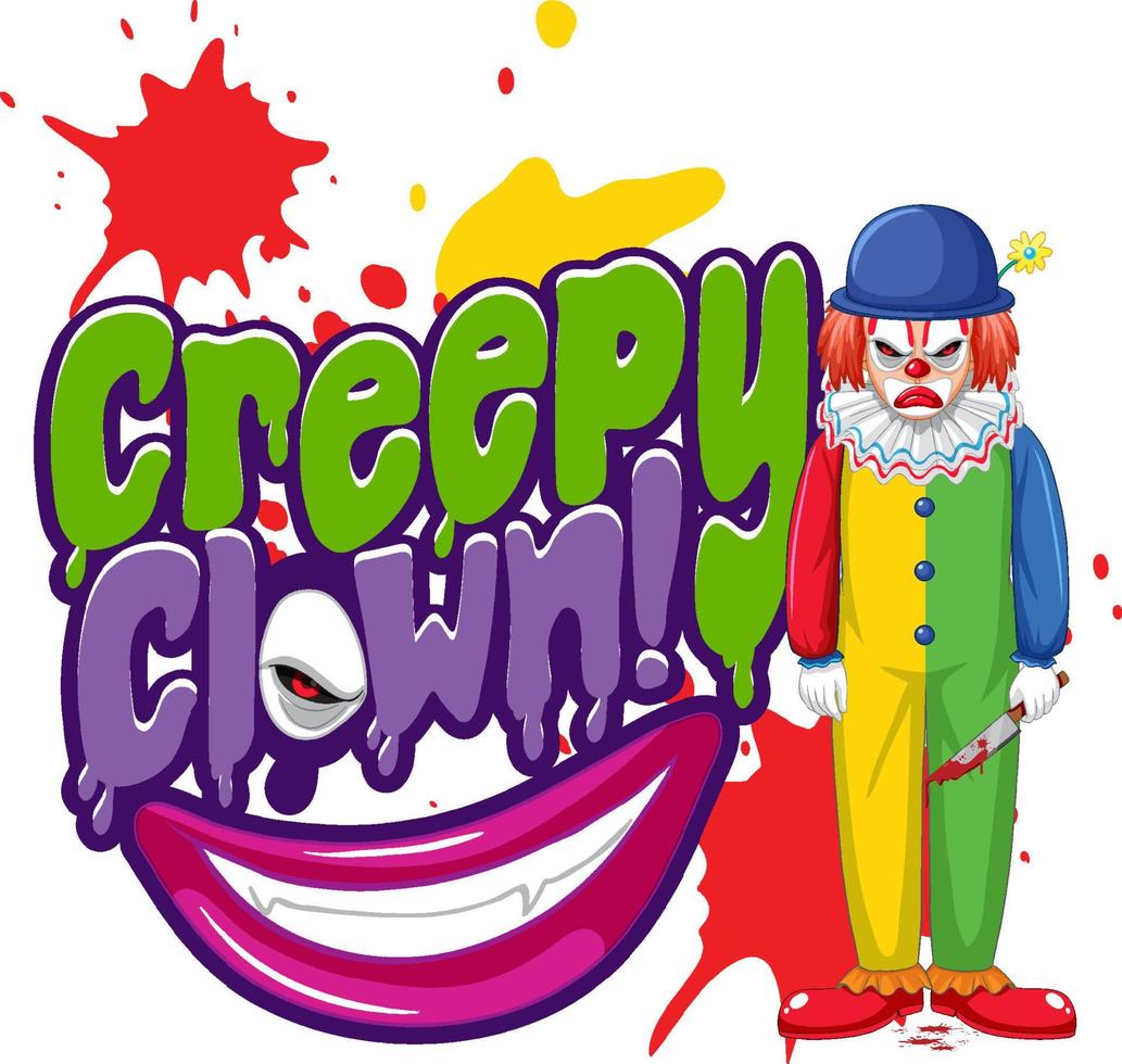 Creepy clown font with cartoon character vector