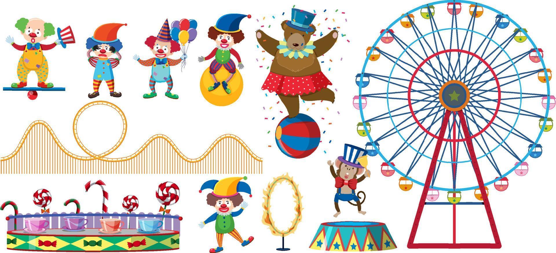 Set of amusement park elements isolated vector