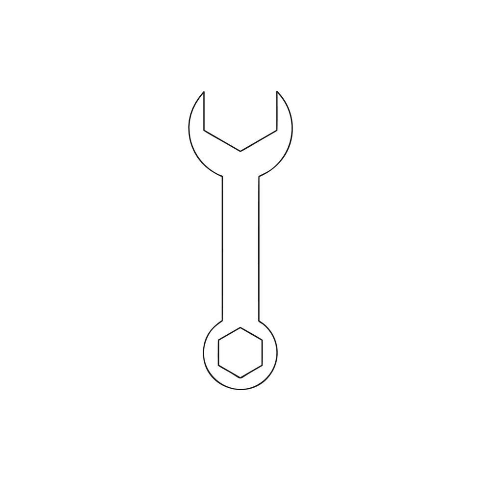 una llave aislada en un fondo blanco. ilustración de contorno vectorial. herramientas para la reparación de equipos y automóviles. herramientas y trabajos de reparación de automóviles. diseño de logotipos, tarjetas de visita y adhesivos. vector