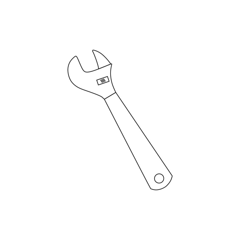 Automotive tools isolated on a white background. Vector outline of the illustration. Doodle adjustable wrench. Car repair. Design element for a logo, business card, or booklet.