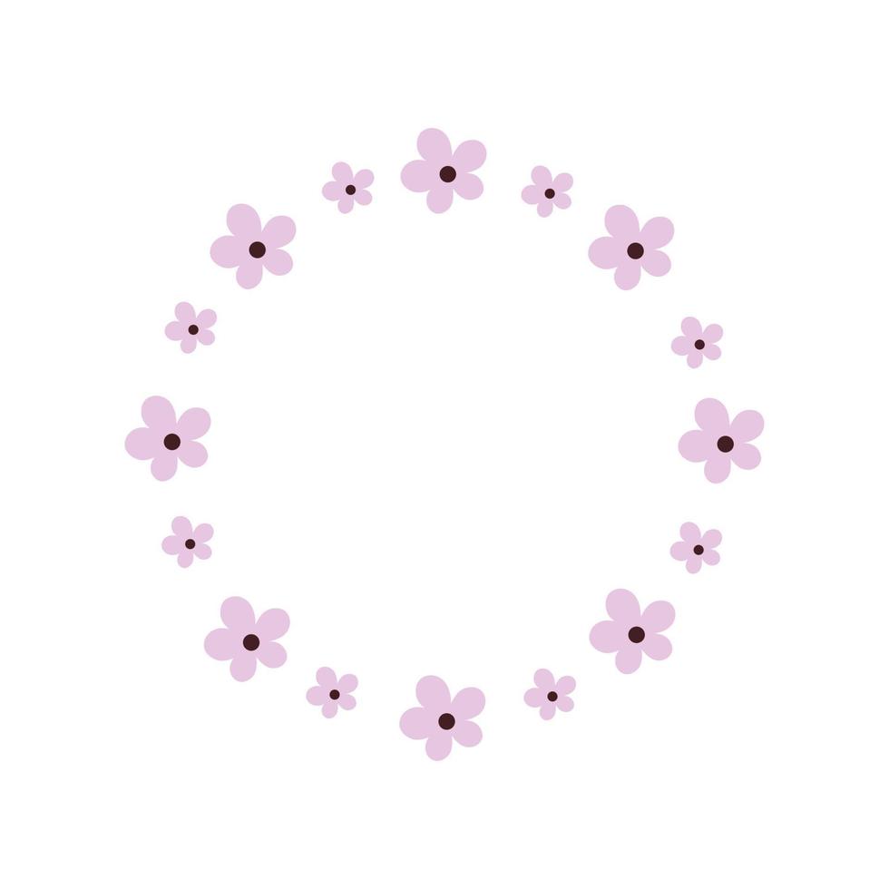 Beautiful round frame with pink cherry blossoms isolated on a white background. Spring frame for photos and design of postcards, booklets, posters, banners.Vector cartoon illustration. vector