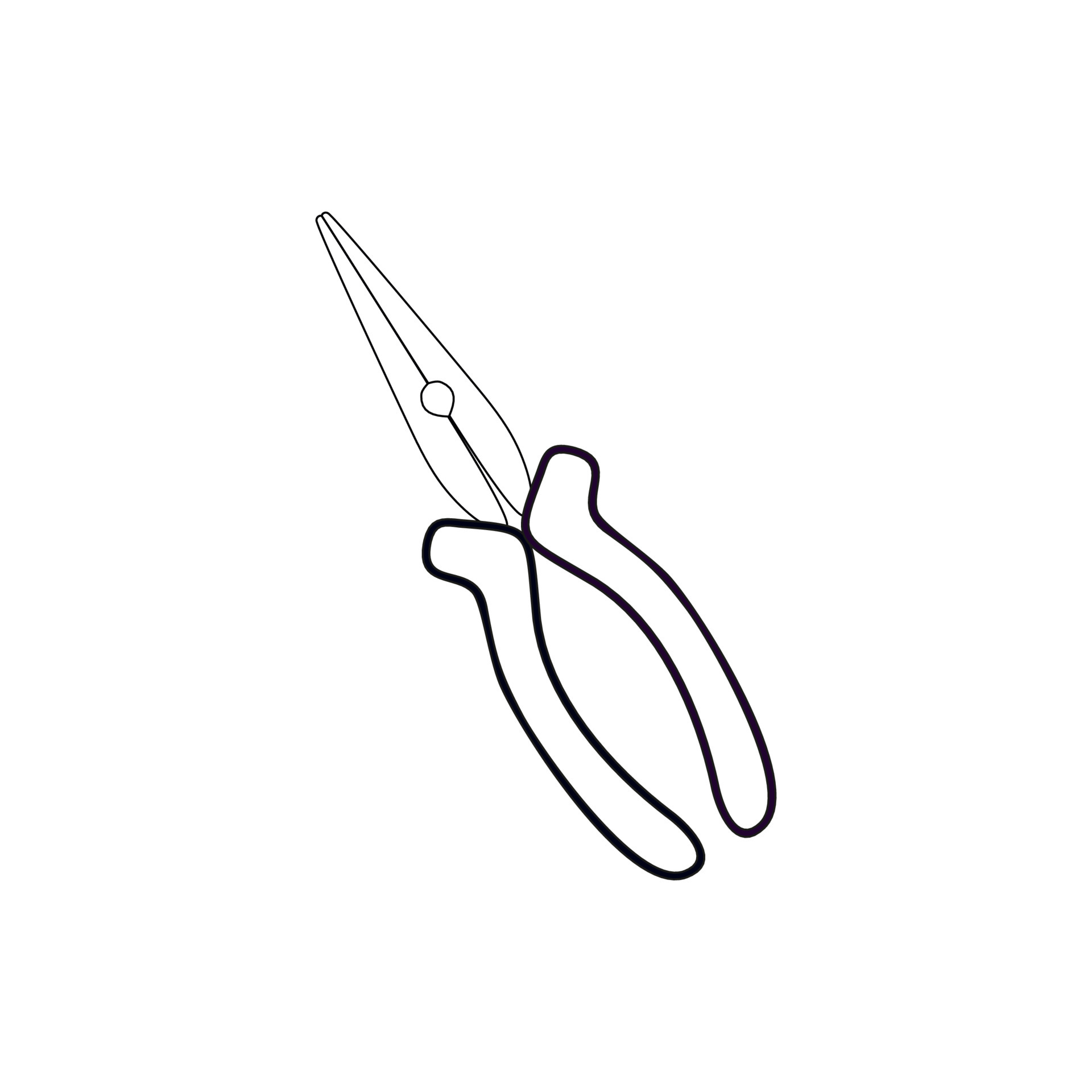 Elongated pliers outline on a white background. Vector contour