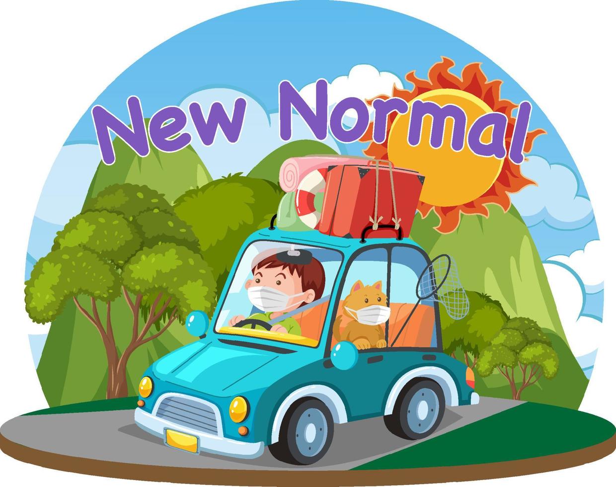 New normal logo with tourist on roadtrip vector