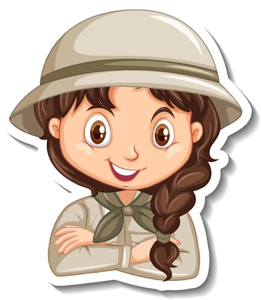 niña en traje de safari personaje de dibujos animados vector