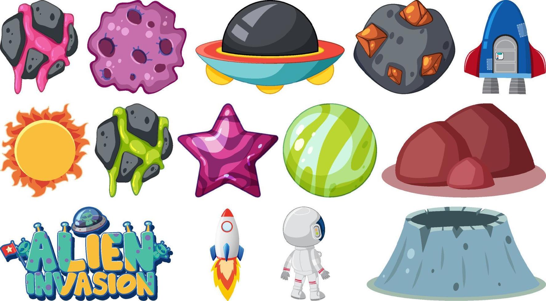 Set of isolated fantasy space objects vector