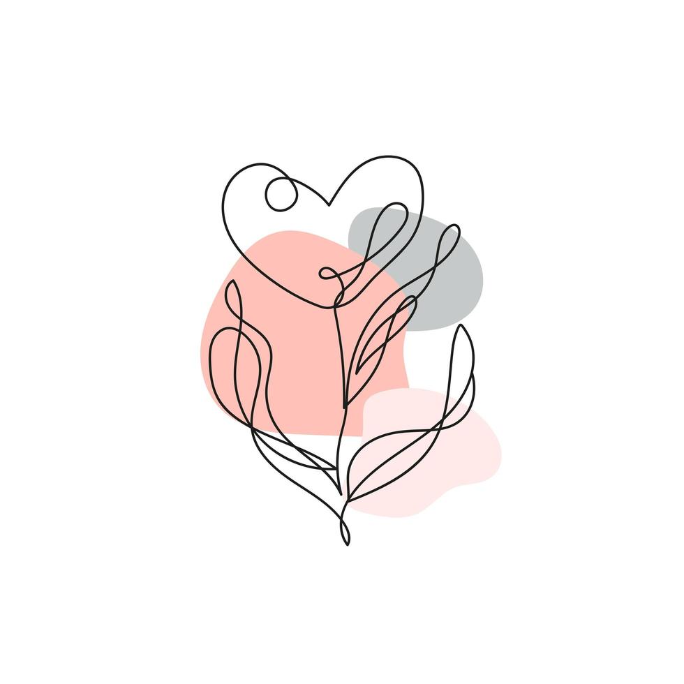 Continuous line drawing. One line flower in the shape of a heart. vector
