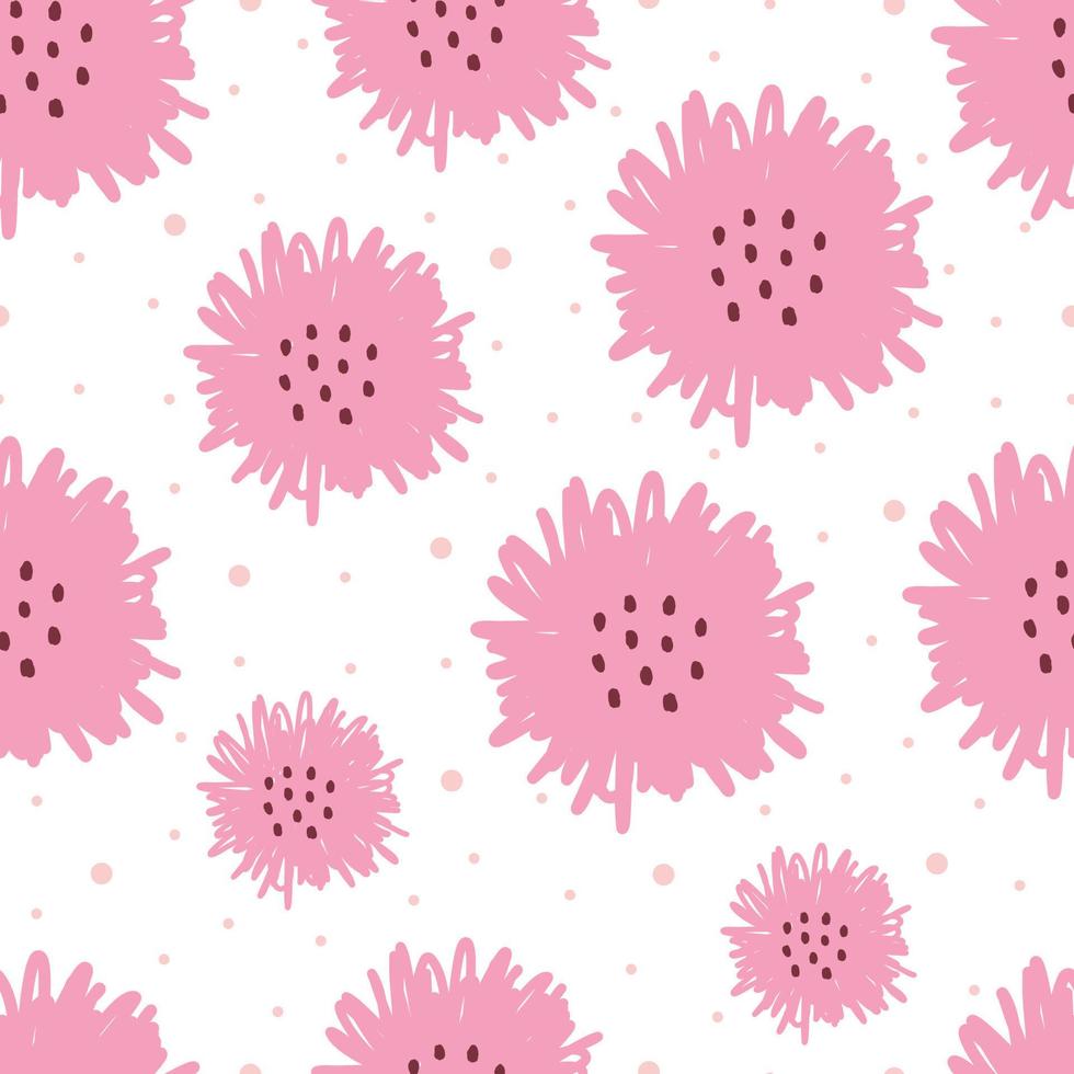 Patrón de vector transparente dibujado a mano fondo de flor rosa en estilo de dibujos animados utilizado para impresiones, papel tapiz, telas, textiles