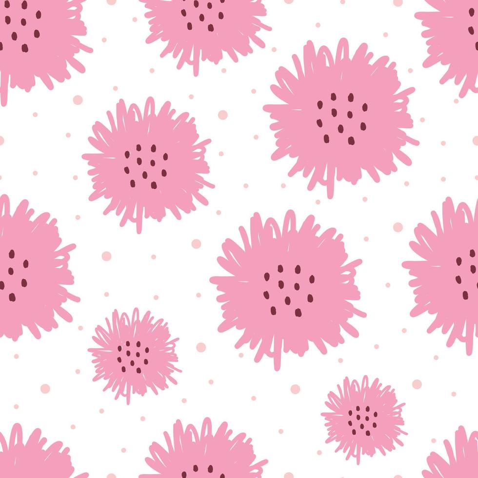 Seamless vector pattern Hand drawn pink flower background in cartoon style Used for printings, wallpaper, fabric, textiles