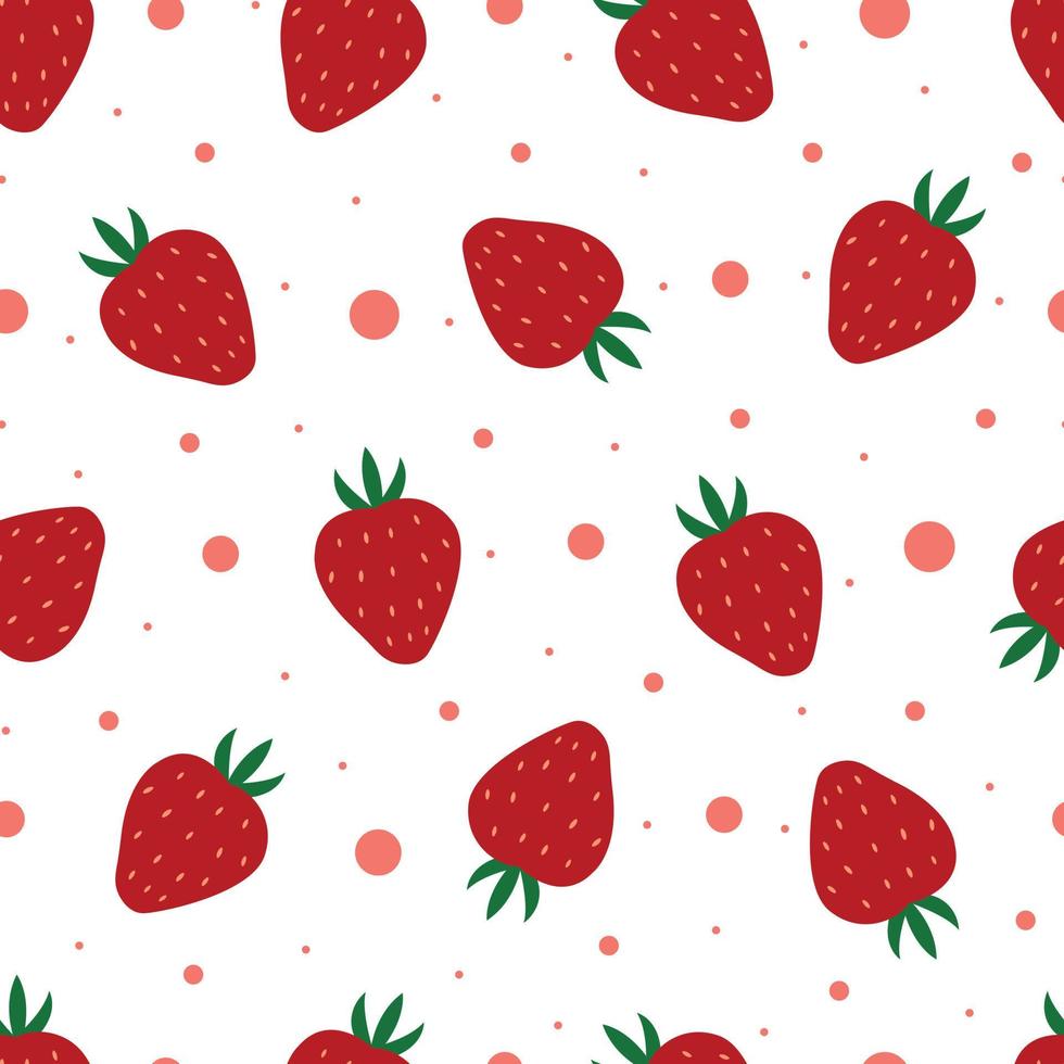 Strawberry seamless pattern fruit background hand drawn in cartoon style Used for printing, wallpaper, textile Vector illustration