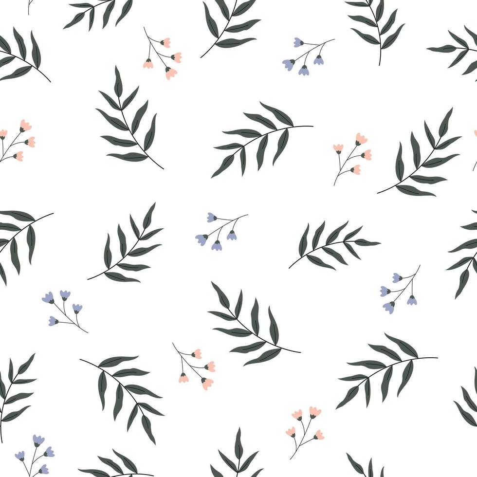 Beautiful seamless texture pattern Small patterned leaves and white flower, randomly arranged Design used for textile, fabric, publication, gift wrap, vector illustration