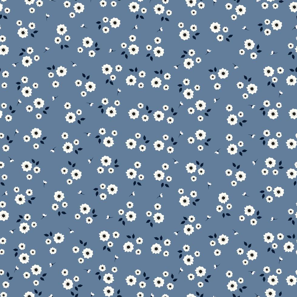 Beautiful seamless pattern Small white flower background Placed randomly distributed on a blue background The design is used for fabric, textile, publication, gift wrapping, vector illustration