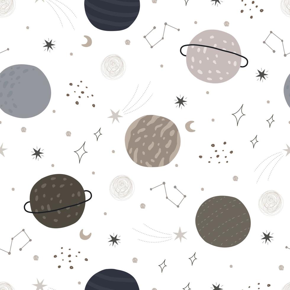 Space background illustration with stars and planets Seamless vector pattern hand drawn in cartoon style used for fabric textile wallpaper wallpaper