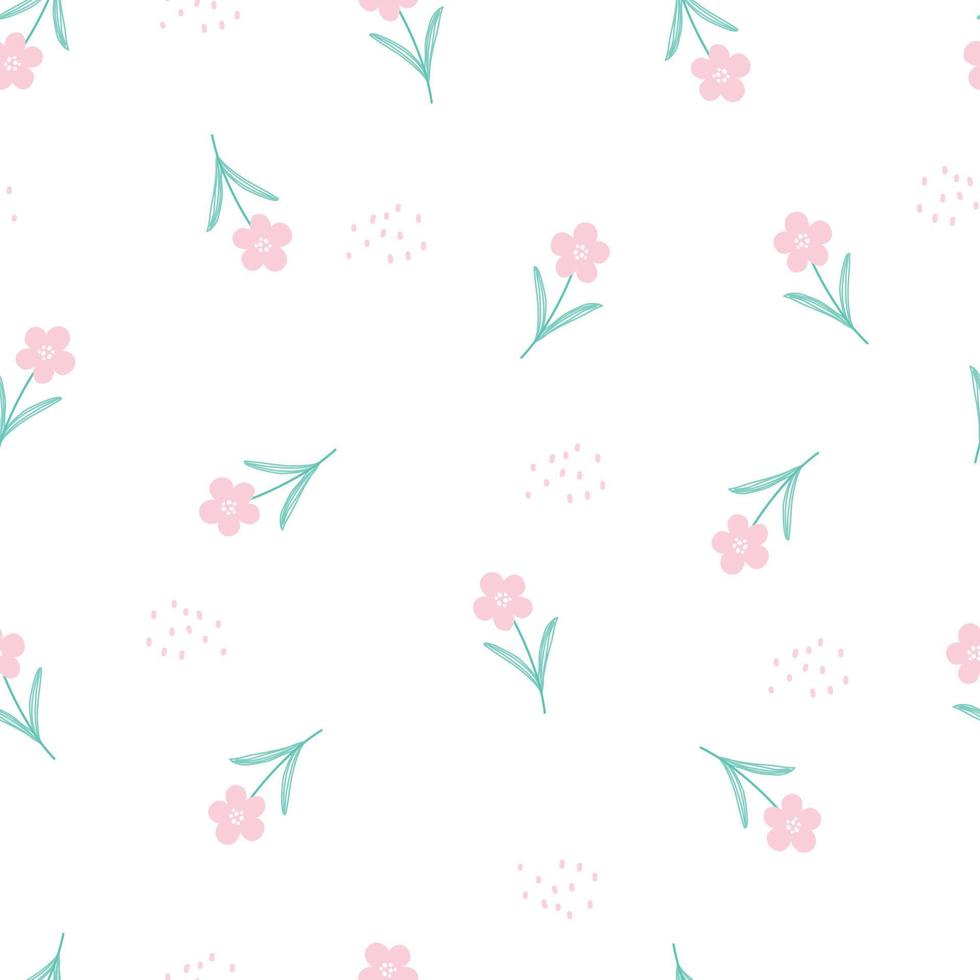 Seamless texture pattern Pink flower background Hand drawn design in cartoon style used for wallpaper, textiles, fabrics, printings, gift wrapping paper. Vector illustration