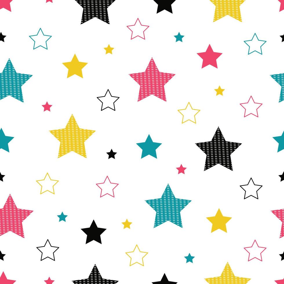 Abstract seamless pattern Holiday background with colorful stars Modern design concept For textiles, fashion, wrapping paper, wallpapers. Vector illustrations.