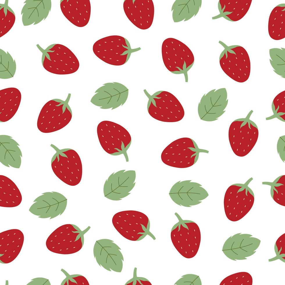 Strawberry seamless pattern Hand drawn fruit background in cartoon style used for print, wallpaper, textile vector illustration