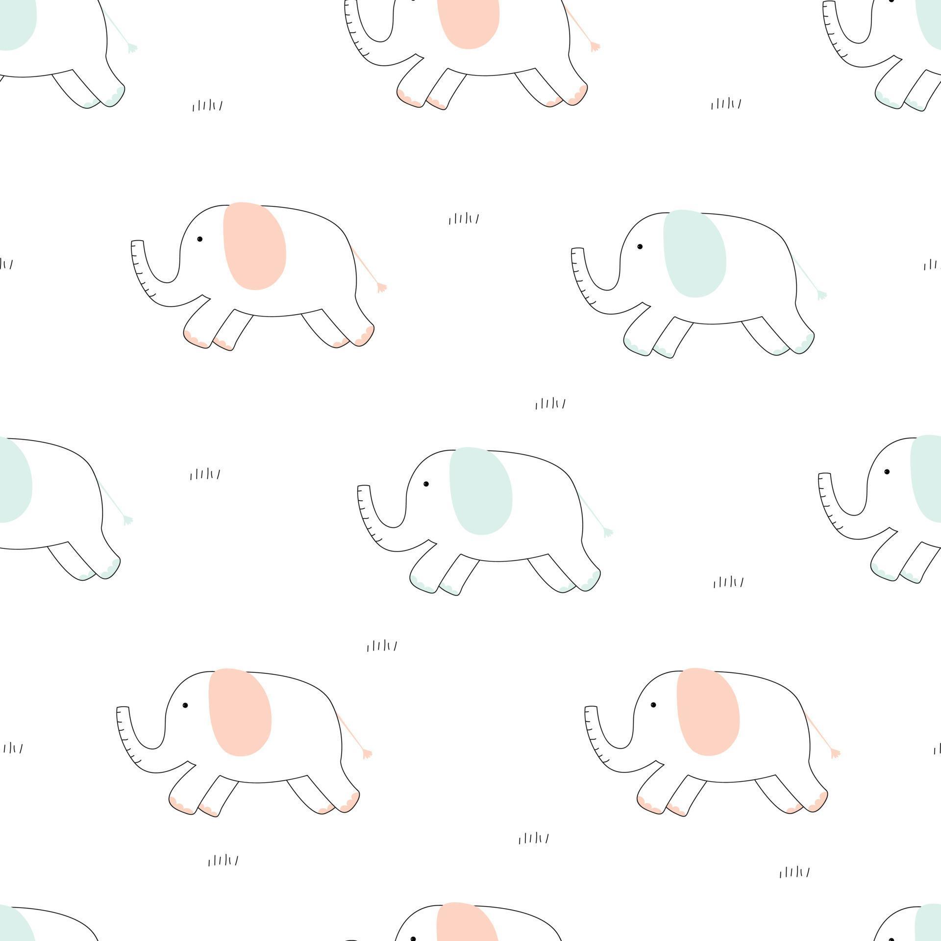 Seamless pattern child elephant hand drawn Cute cartoon animal ...