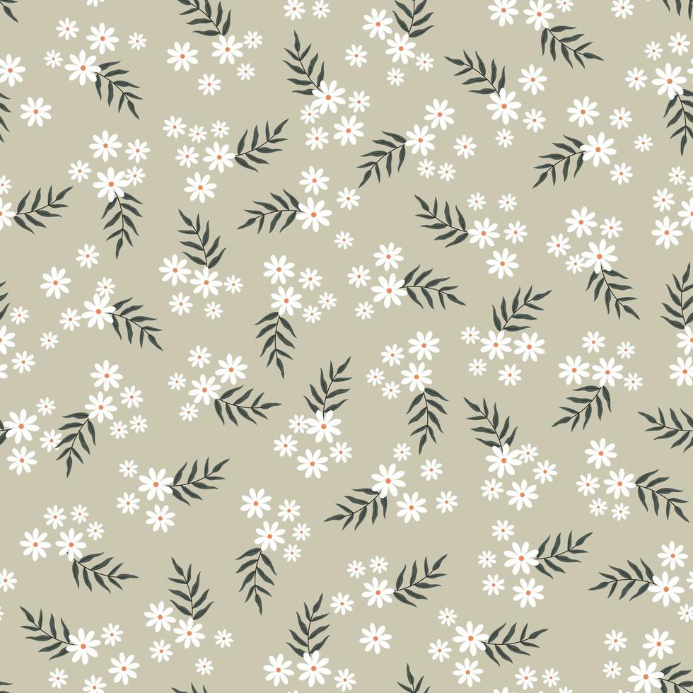 Beautiful seamless texture pattern Small and large white flower patterns and leaves arranged randomly Design used for textile, fabric, publication, gift wrap, vector illustration