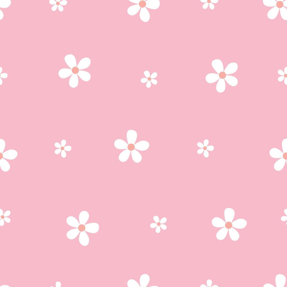 Seamless vector White flower pattern on pink background Hand drawn in cartoon style, use for prints, wallpaper, fashion fabrics, textiles.
