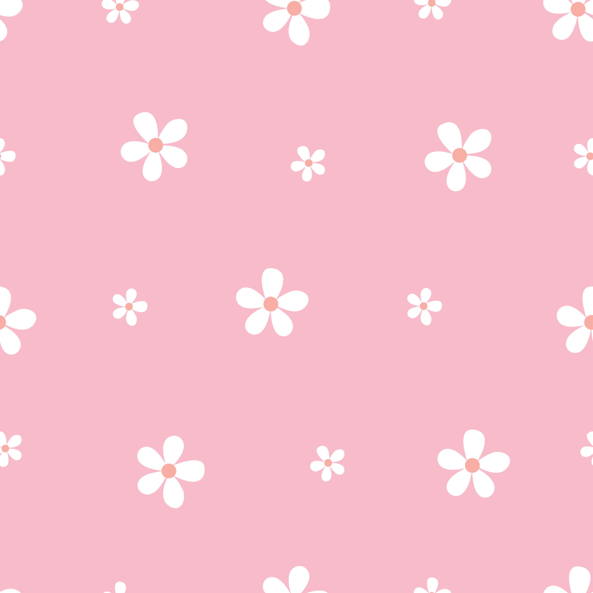 Seamless vector White flower pattern on pink background Hand drawn ...