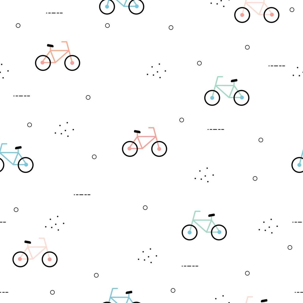 Seamless pattern Orange bicycle background with blue and with small black circle dots Cute design hand drawn kid style Use for fabric, textile, fashion Vector illustration